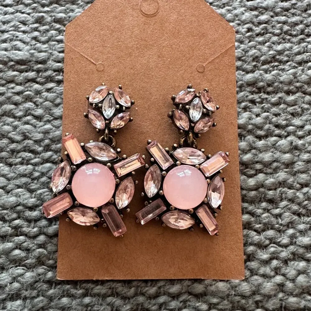 Pink Stone and Bronze Gold Small Dangle Earrings